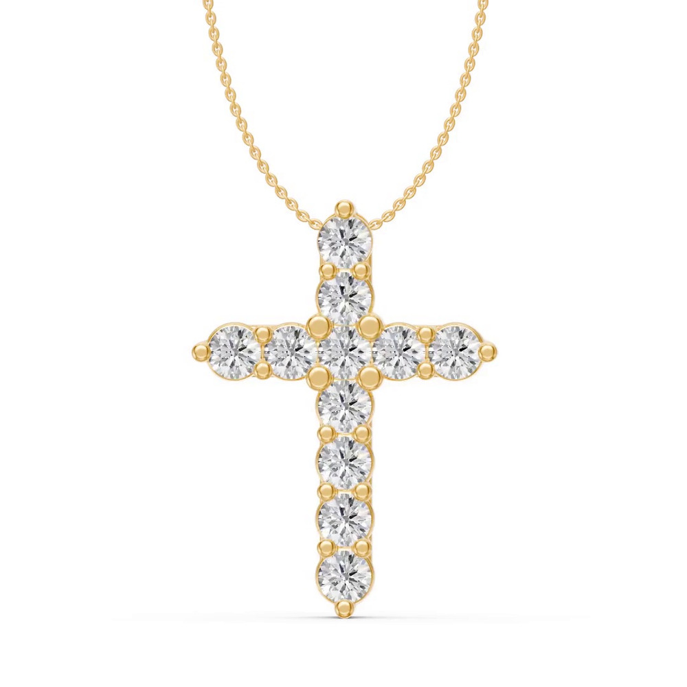 360 degree view of Classic Shared Prong Lab Diamond Cross Necklace (2 ct. tw.)