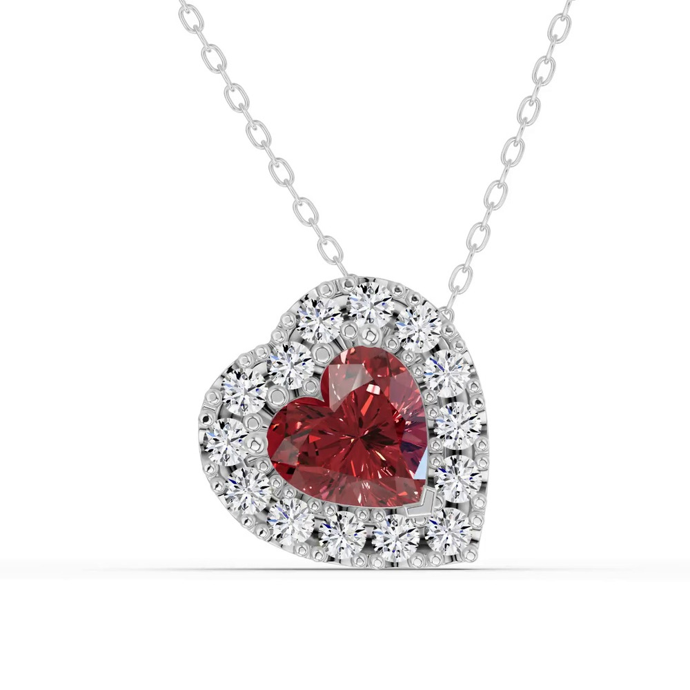 360 degree view of Garnet & White Topaz Heart Halo Necklace
