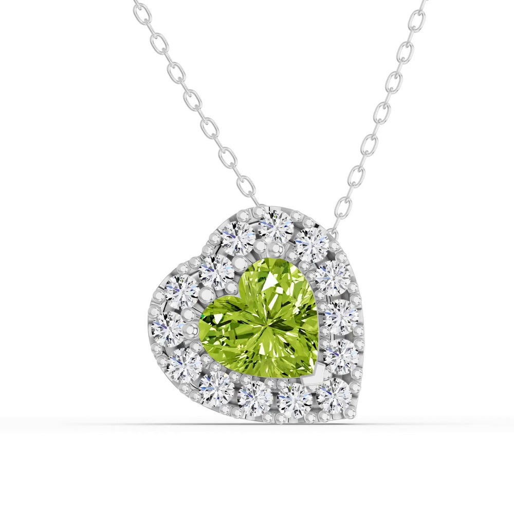 360 degree view of Peridot & White Topaz Heart Halo Necklace