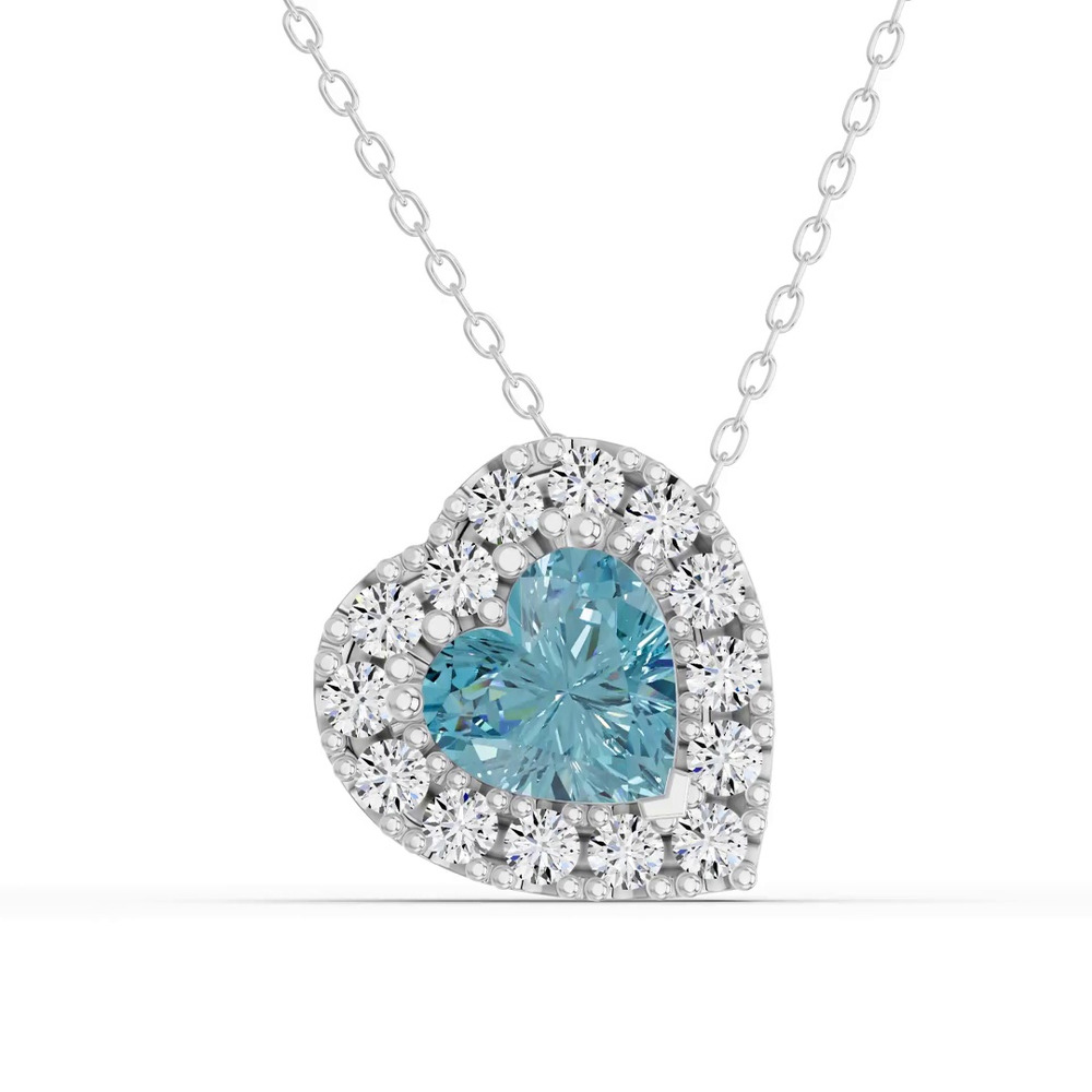360 degree view of Sky Blue & White Topaz Heart Halo Necklace