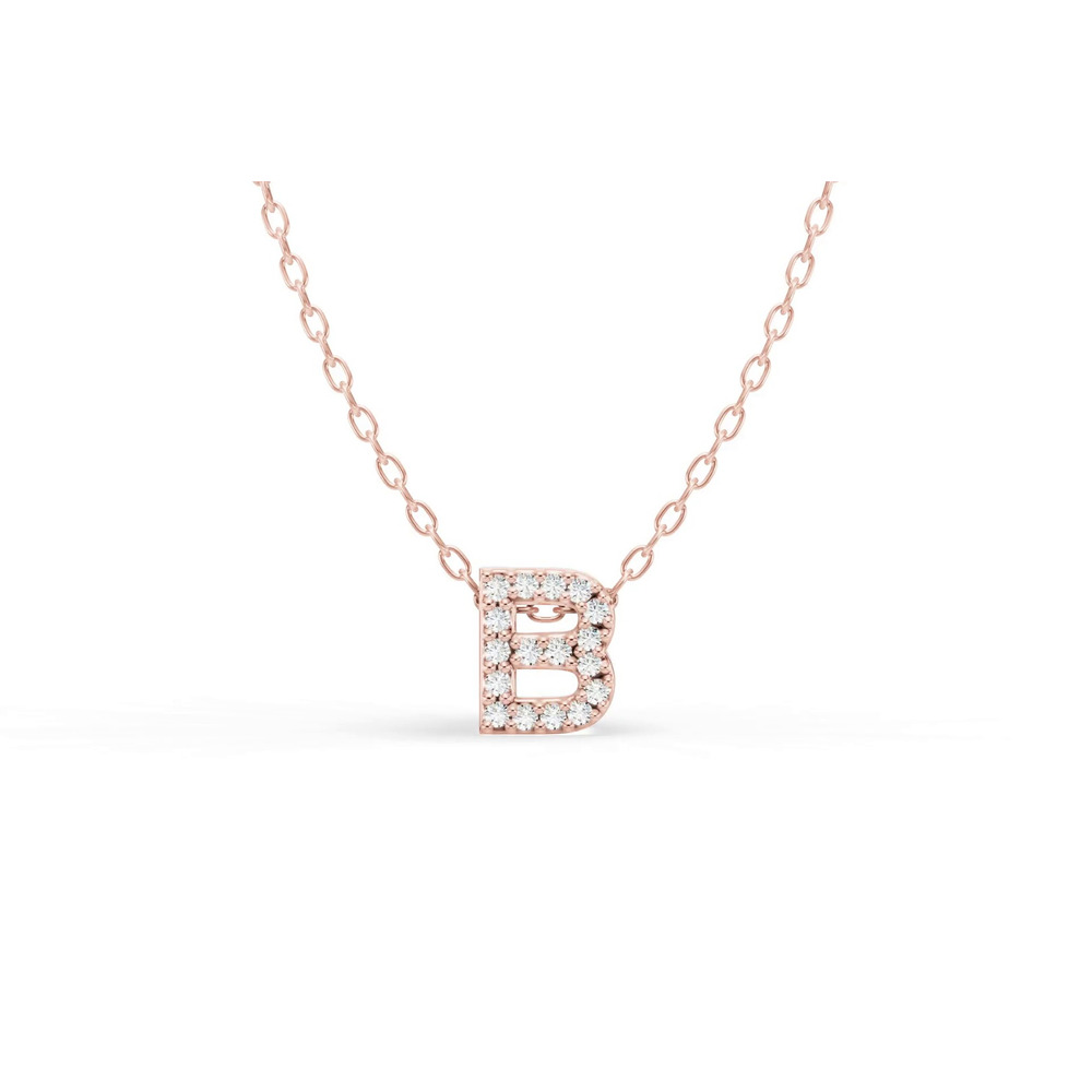 360 degree view of Petite Diamond Initial Necklace – B
