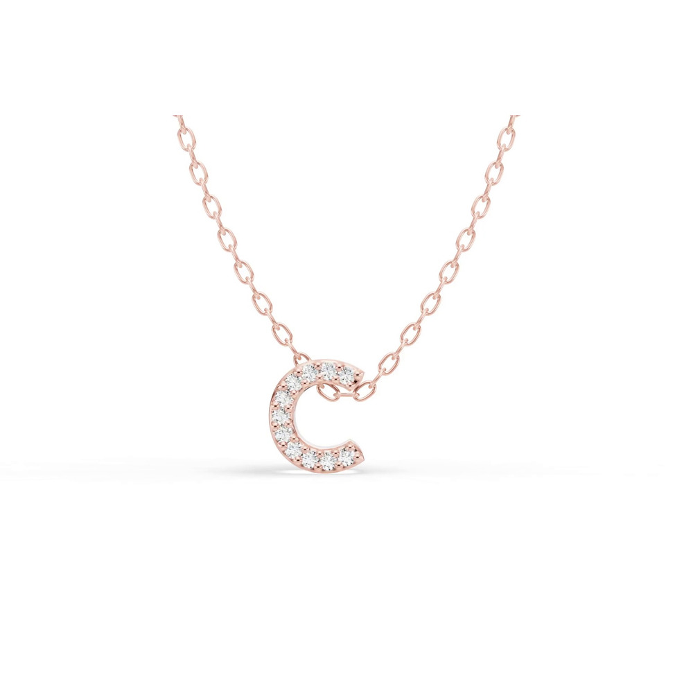 360 degree view of Petite Diamond Initial Necklace – C