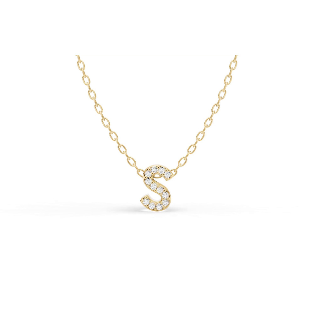 360 degree view of Petite Diamond Initial Necklace – S