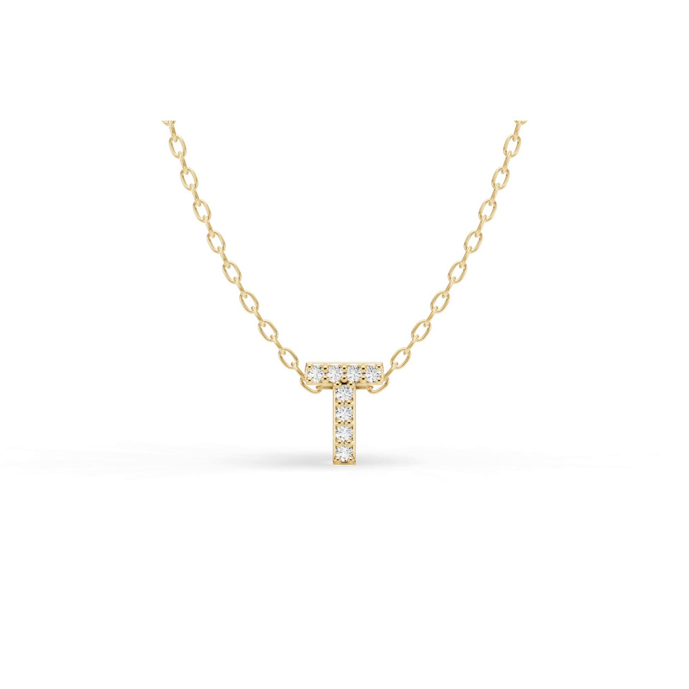 360 degree view of Petite Diamond Initial Necklace – T