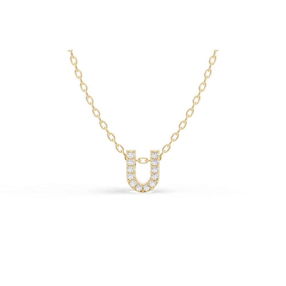 360 degree view of Petite Diamond Initial Necklace – U