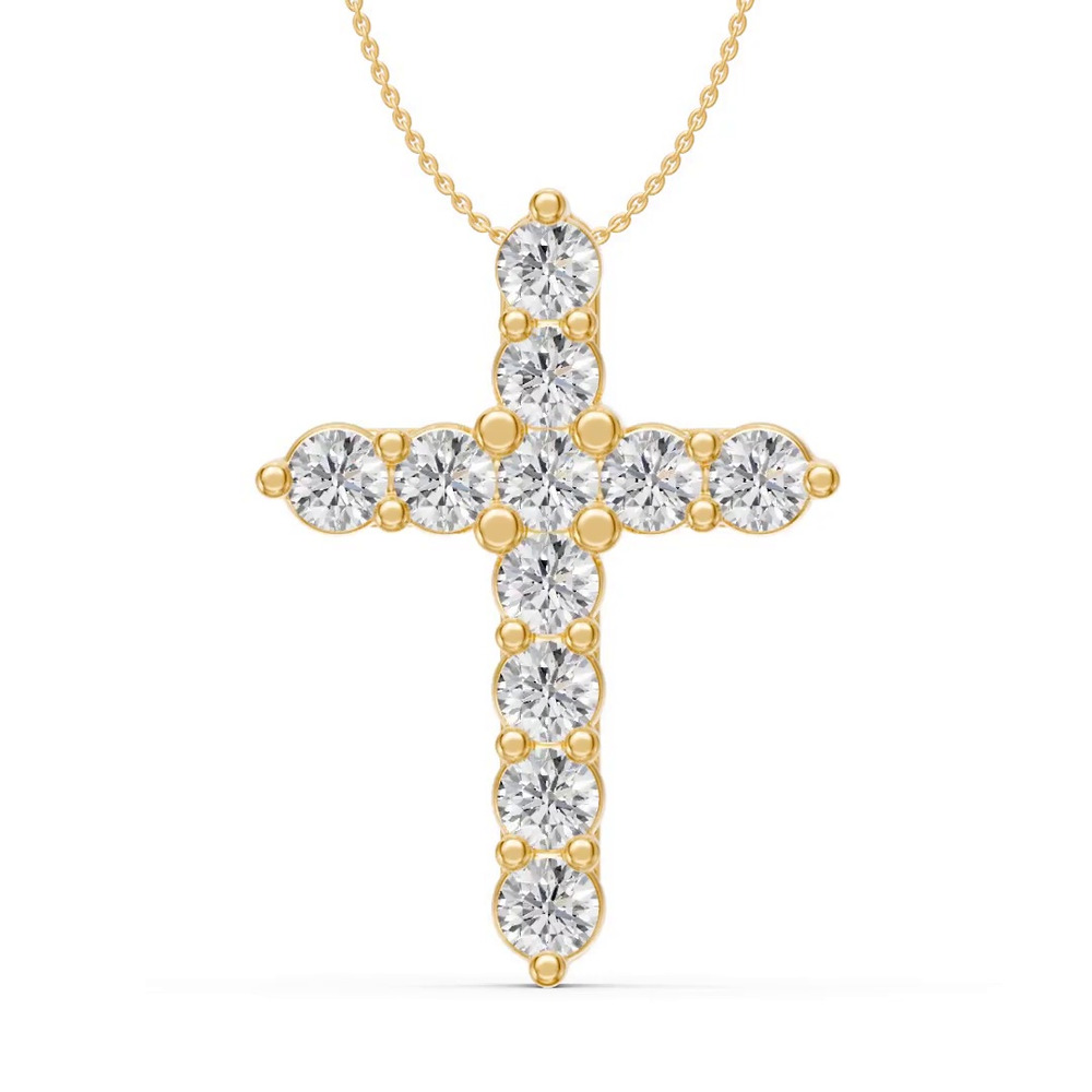 360 degree view of Classic Shared Prong Diamond Cross Necklace (3 ct. tw.)