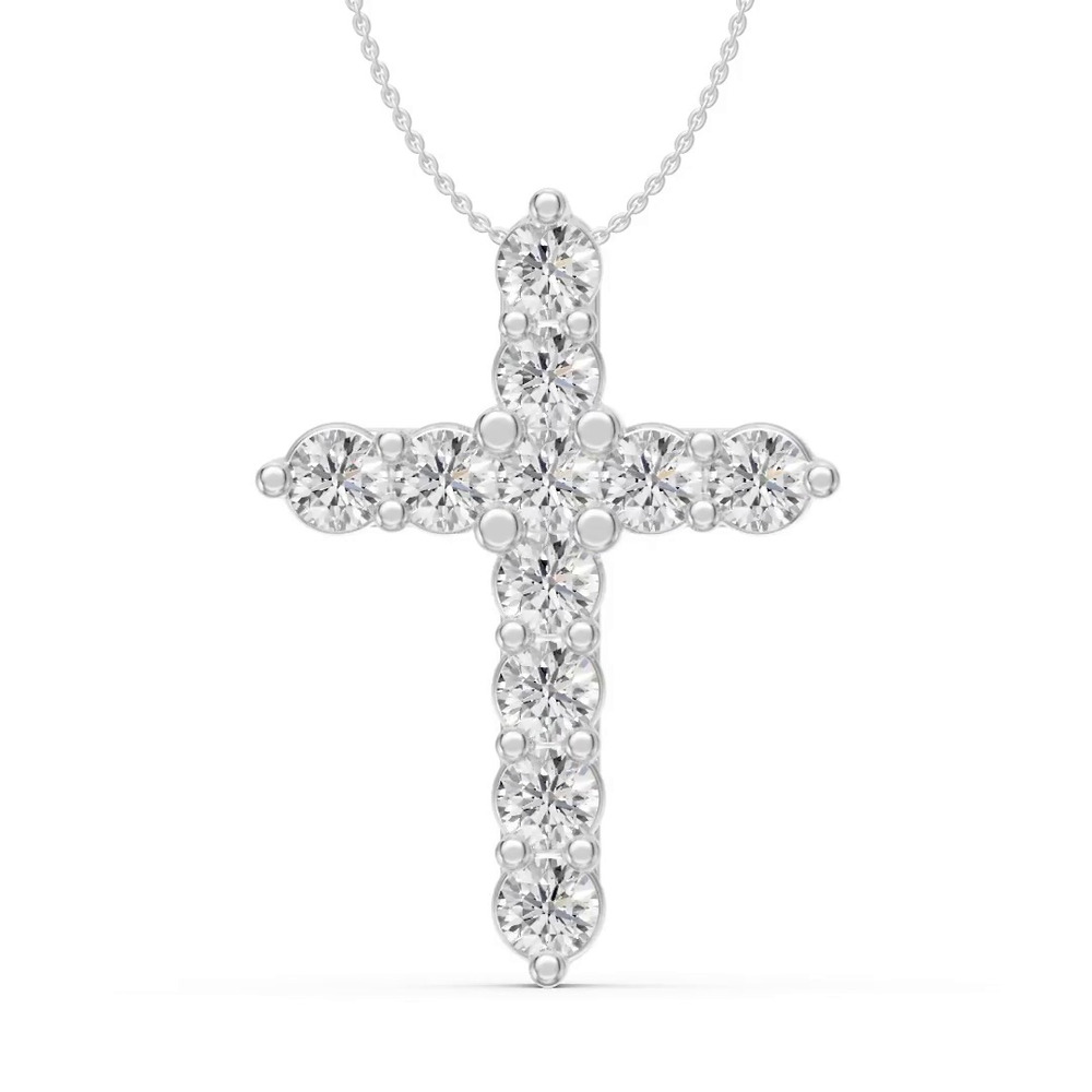 360 degree view of Classic Shared Prong Diamond Cross Necklace (3 ct. tw.)