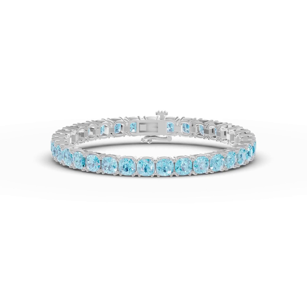 360 degree view of Swiss Blue Topaz Cushion Tennis Bracelet