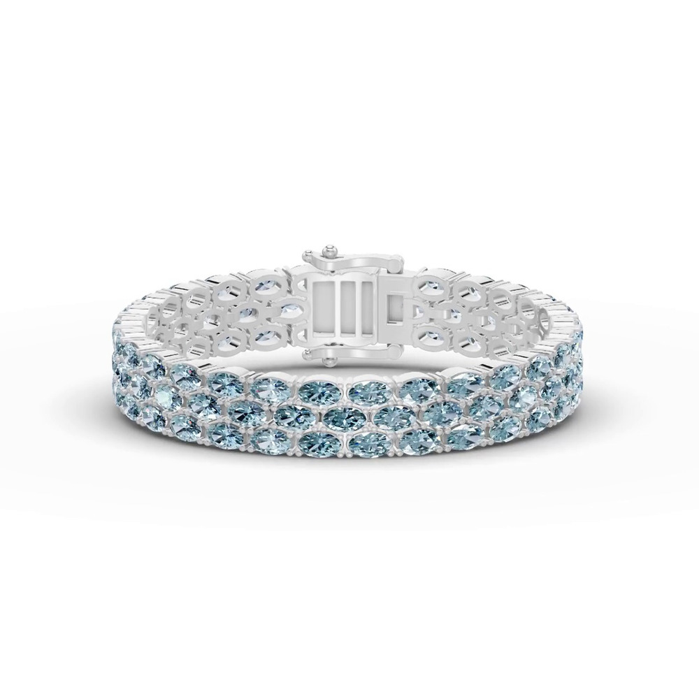 360 degree view of Triple Row Oval Swiss Blue Topaz Bracelet