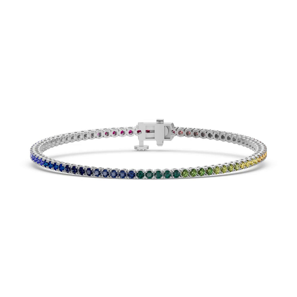 360 degree view of Rainbow Sapphire Silver Tennis Bracelet (3 ct. tw.)