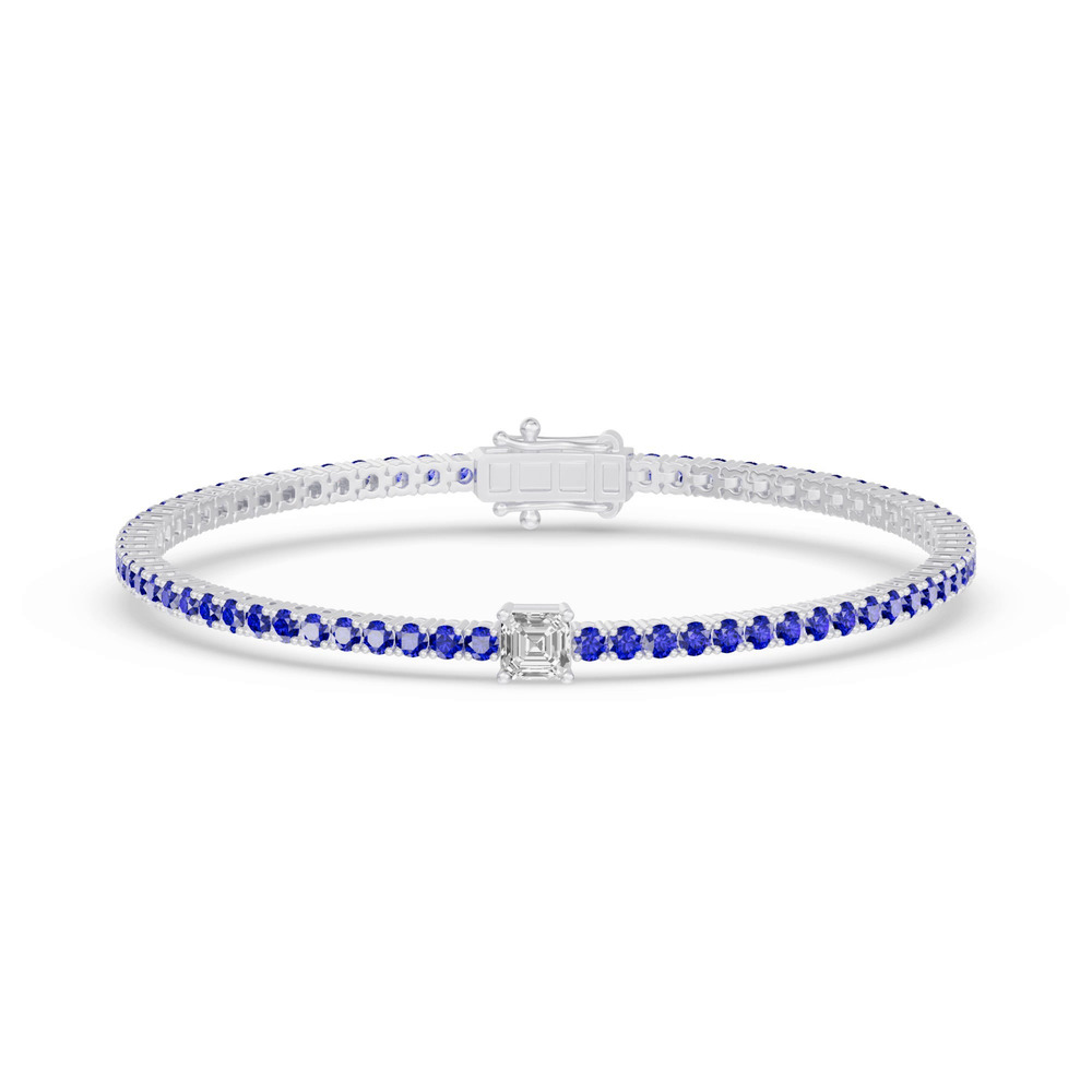 360 degree view of Lunava Sapphire & Asscher Lab Diamond Tennis Bracelet