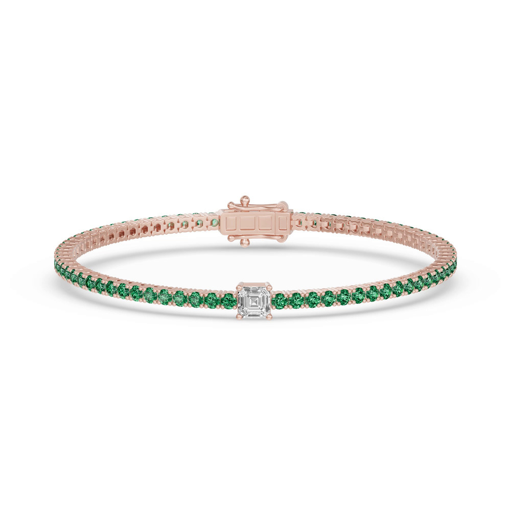 360 degree view of Lunava Green Emerald & Asscher Lab Diamond Tennis Bracelet