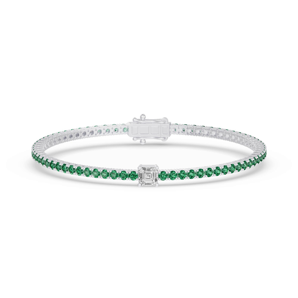 360 degree view of Lunava Green Emerald & Asscher Lab Diamond Tennis Bracelet