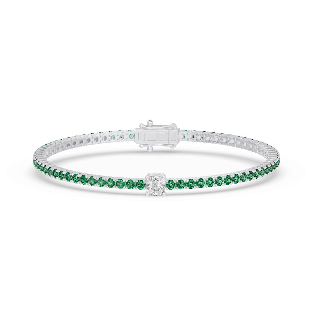 360 degree view of Lunava Green Emerald & Cushion Lab Diamond Tennis Bracelet