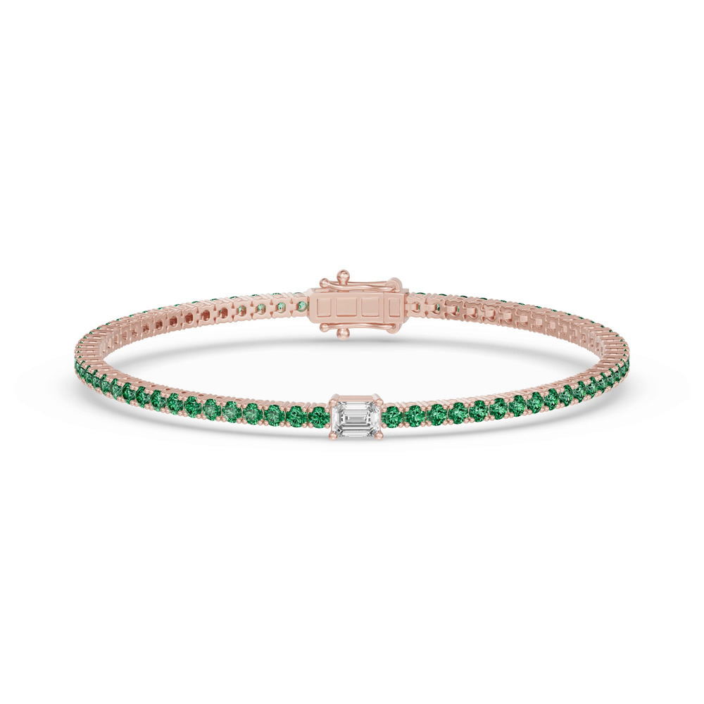 360 degree view of Lunava Green Emerald & Emerald-Cut Lab Diamond Tennis Bracelet