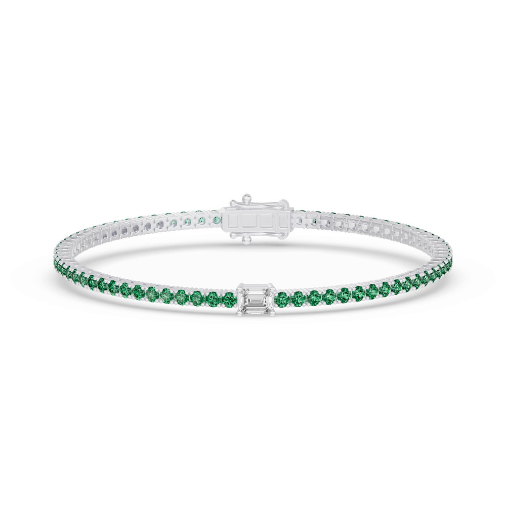 360 degree view of Lunava Green Emerald & Emerald-Cut Lab Diamond Tennis Bracelet
