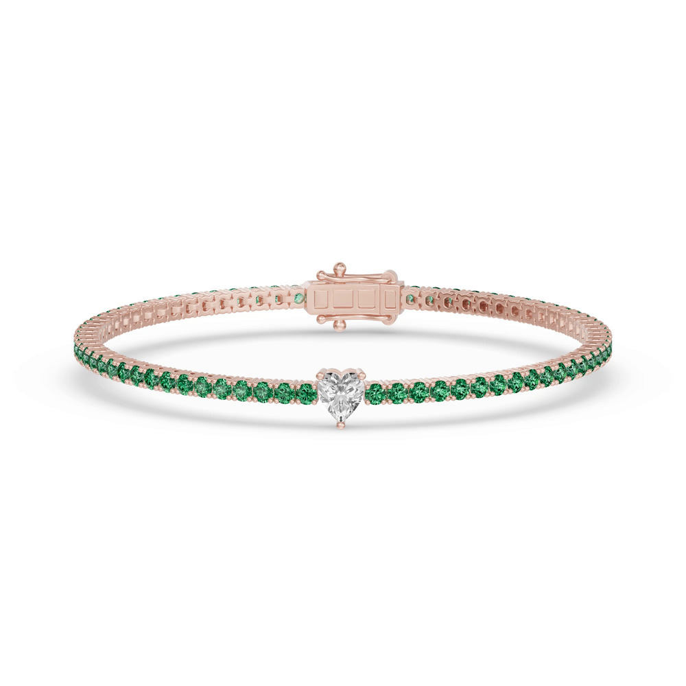 360 degree view of Lunava Green Emerald & Heart Lab Diamond Tennis Bracelet