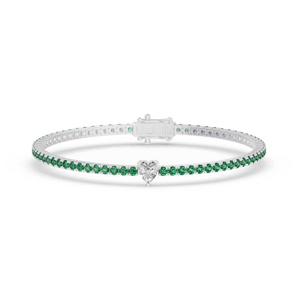 360 degree view of Lunava Green Emerald & Heart Lab Diamond Tennis Bracelet