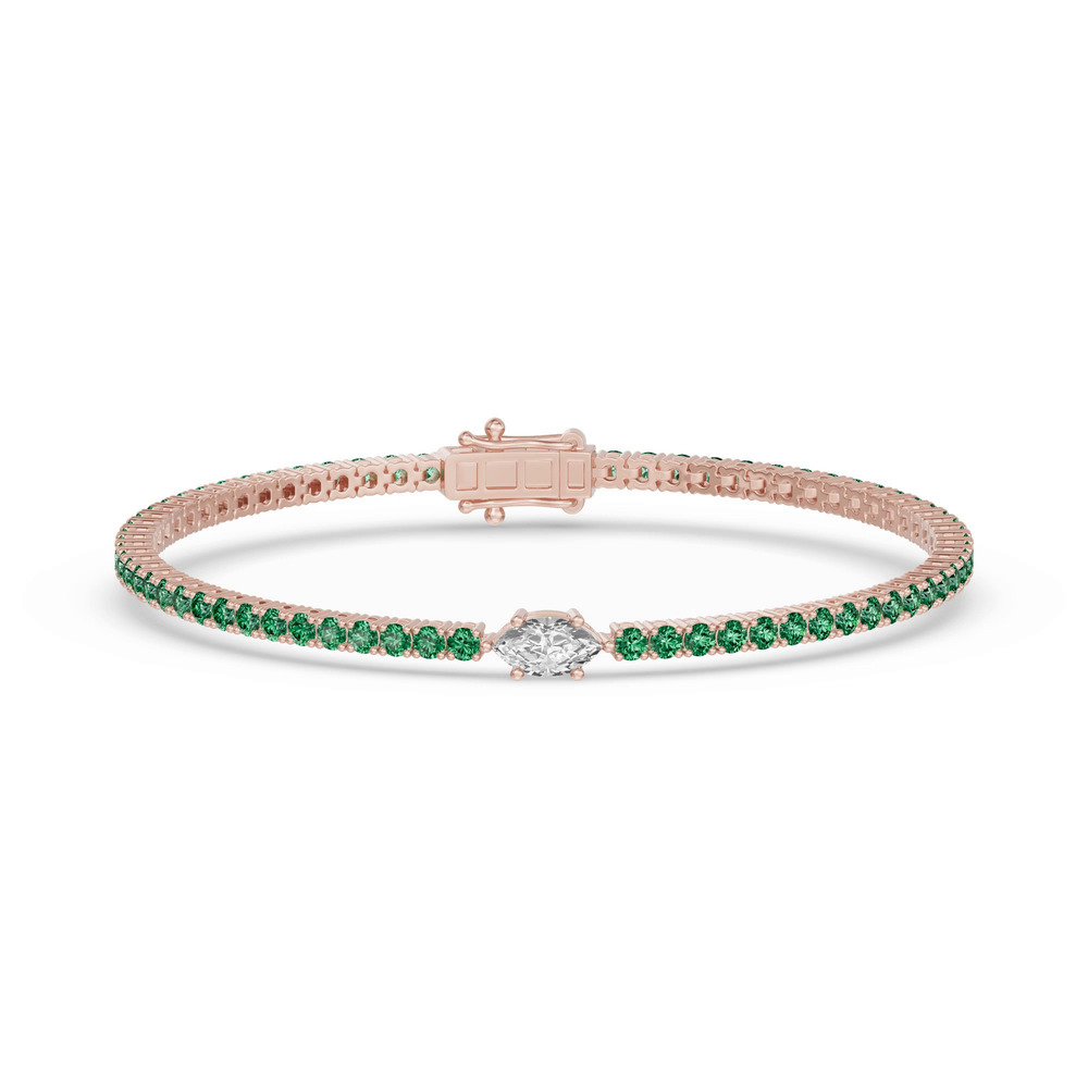 360 degree view of Lunava Green Emerald & Marquise Lab Diamond Tennis Bracelet