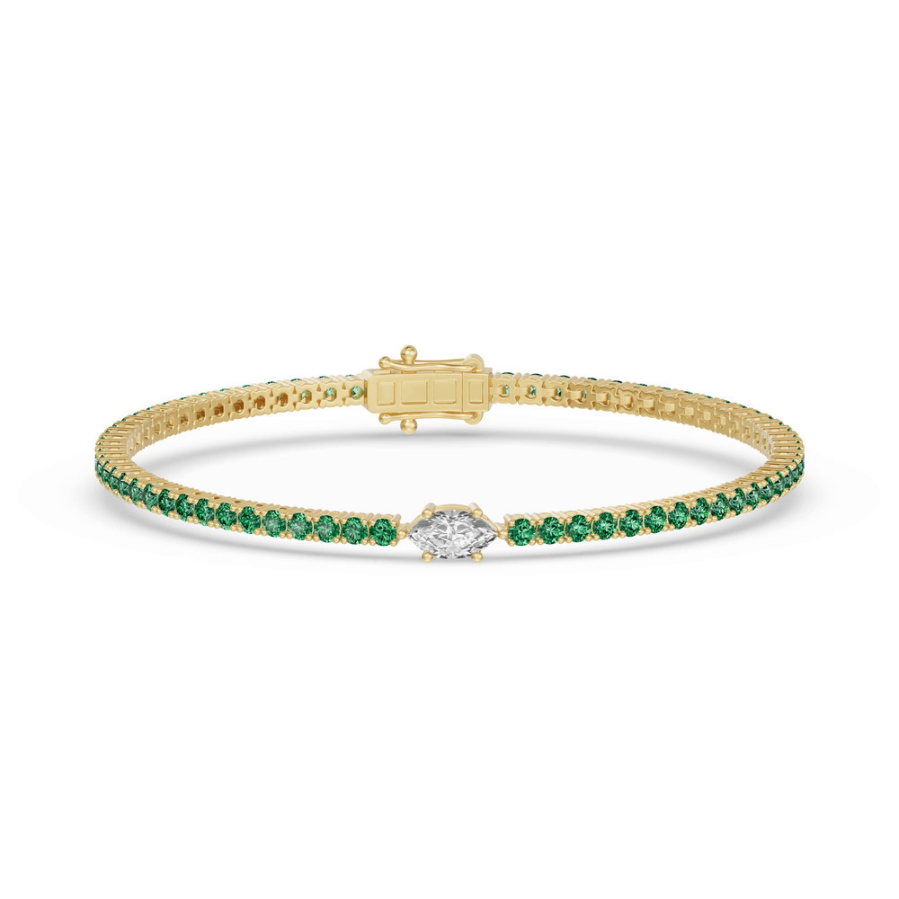 360 degree view of Lunava Green Emerald & Marquise Lab Diamond Tennis Bracelet
