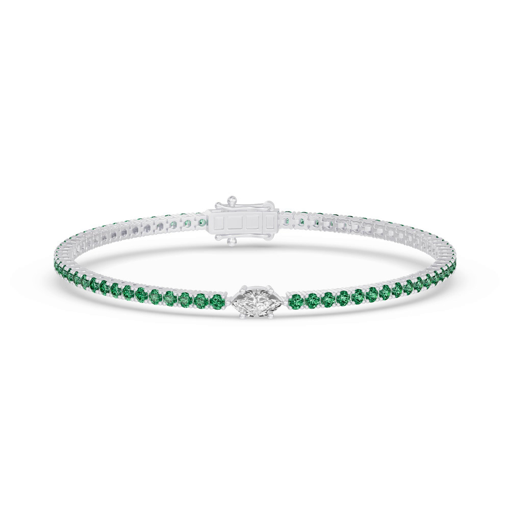 360 degree view of Lunava Green Emerald & Marquise Lab Diamond Tennis Bracelet