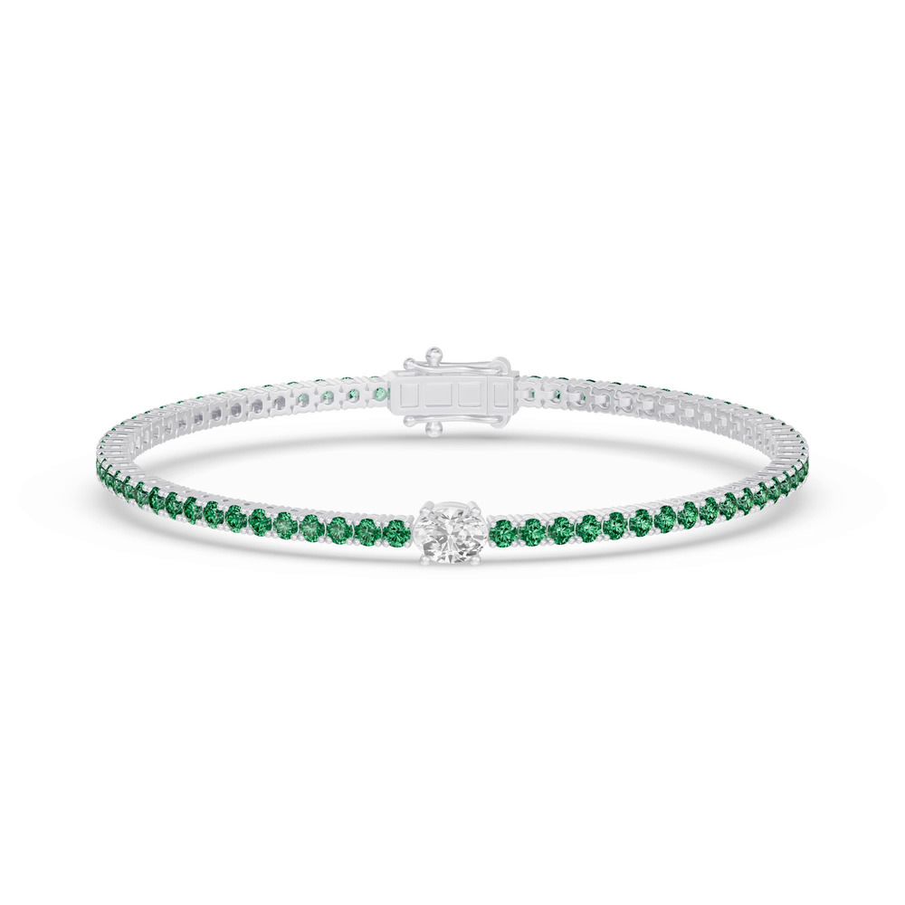 360 degree view of Lunava Green Emerald & Oval Lab Diamond Tennis Bracelet