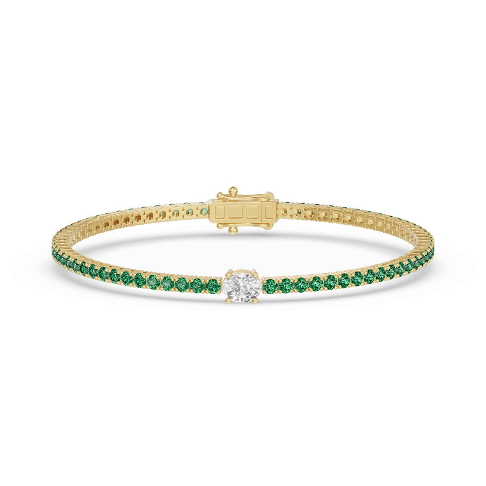 360 degree view of Lunava Green Emerald & Oval Lab Diamond Tennis Bracelet