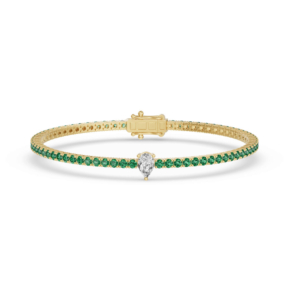 360 degree view of Lunava Green Emerald & Pear Lab Diamond Tennis Bracelet