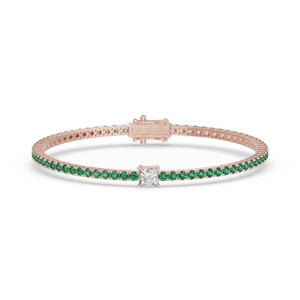 360 degree view of Lunava Green Emerald & Princess Lab Diamond Tennis Bracelet