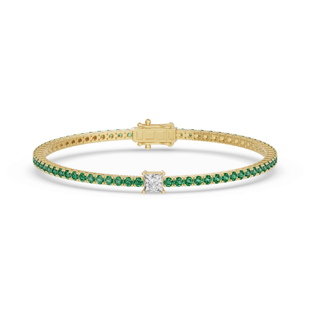 360 degree view of Lunava Green Emerald & Princess Lab Diamond Tennis Bracelet