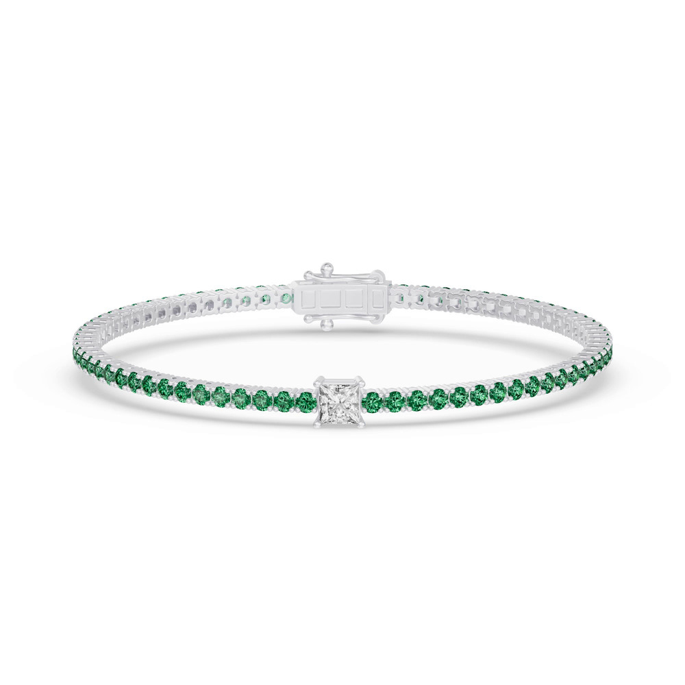 360 degree view of Lunava Green Emerald & Princess Lab Diamond Tennis Bracelet