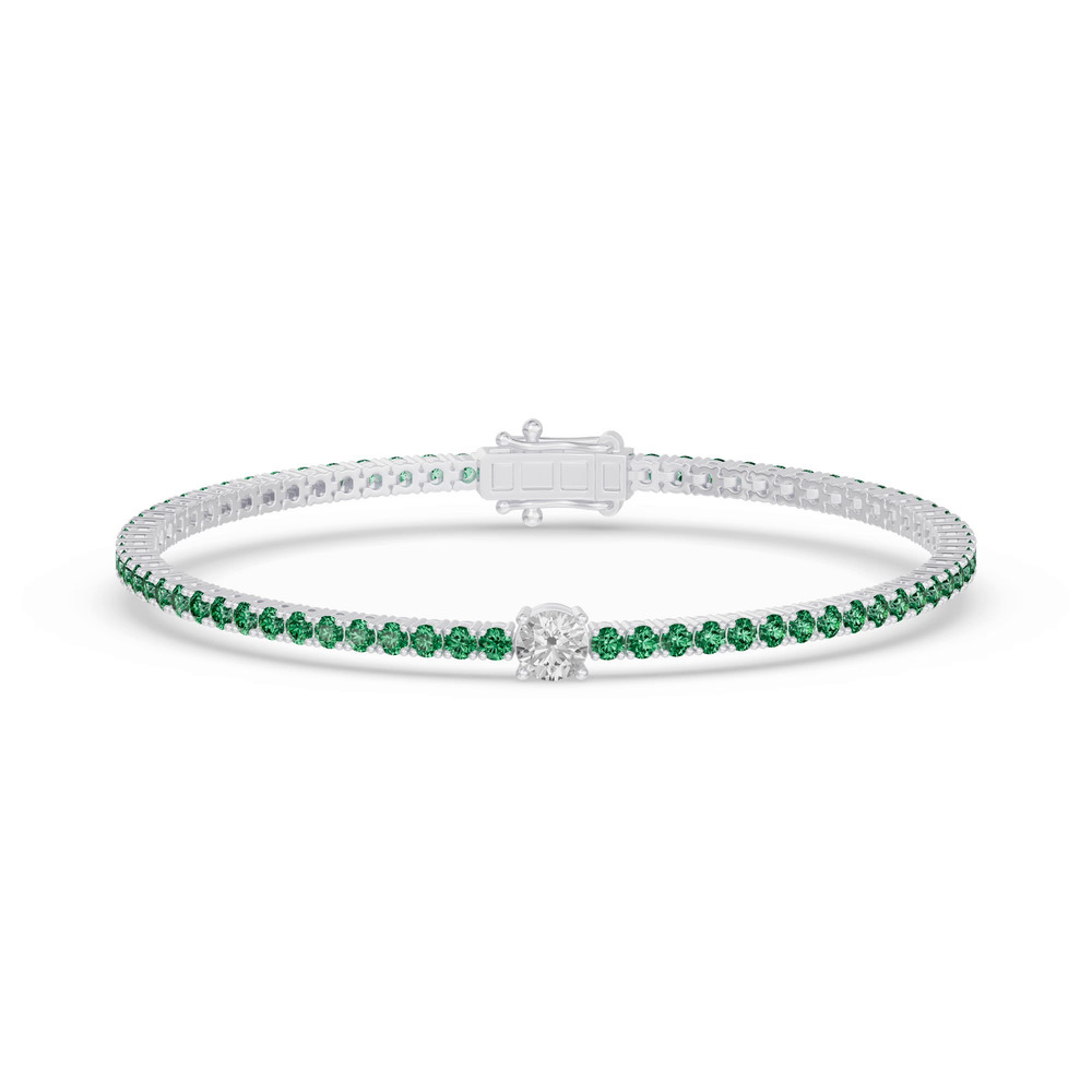 360 degree view of Lunava Green Emerald & Round Lab Diamond Tennis Bracelet