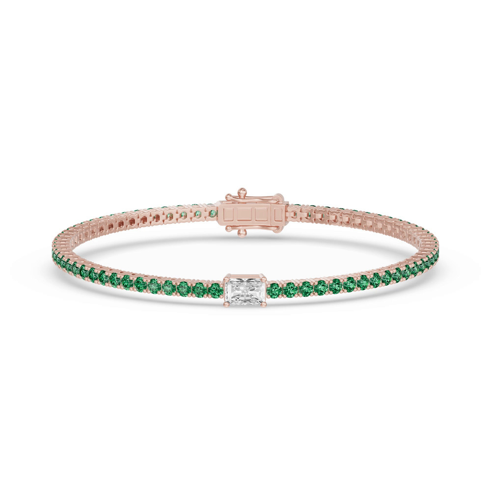 360 degree view of Lunava Green Emerald & Radiant Lab Diamond Tennis Bracelet