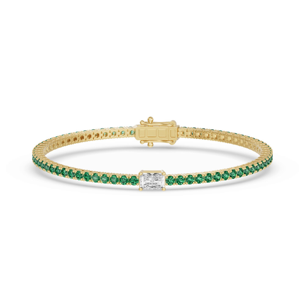 360 degree view of Lunava Green Emerald & Radiant Lab Diamond Tennis Bracelet