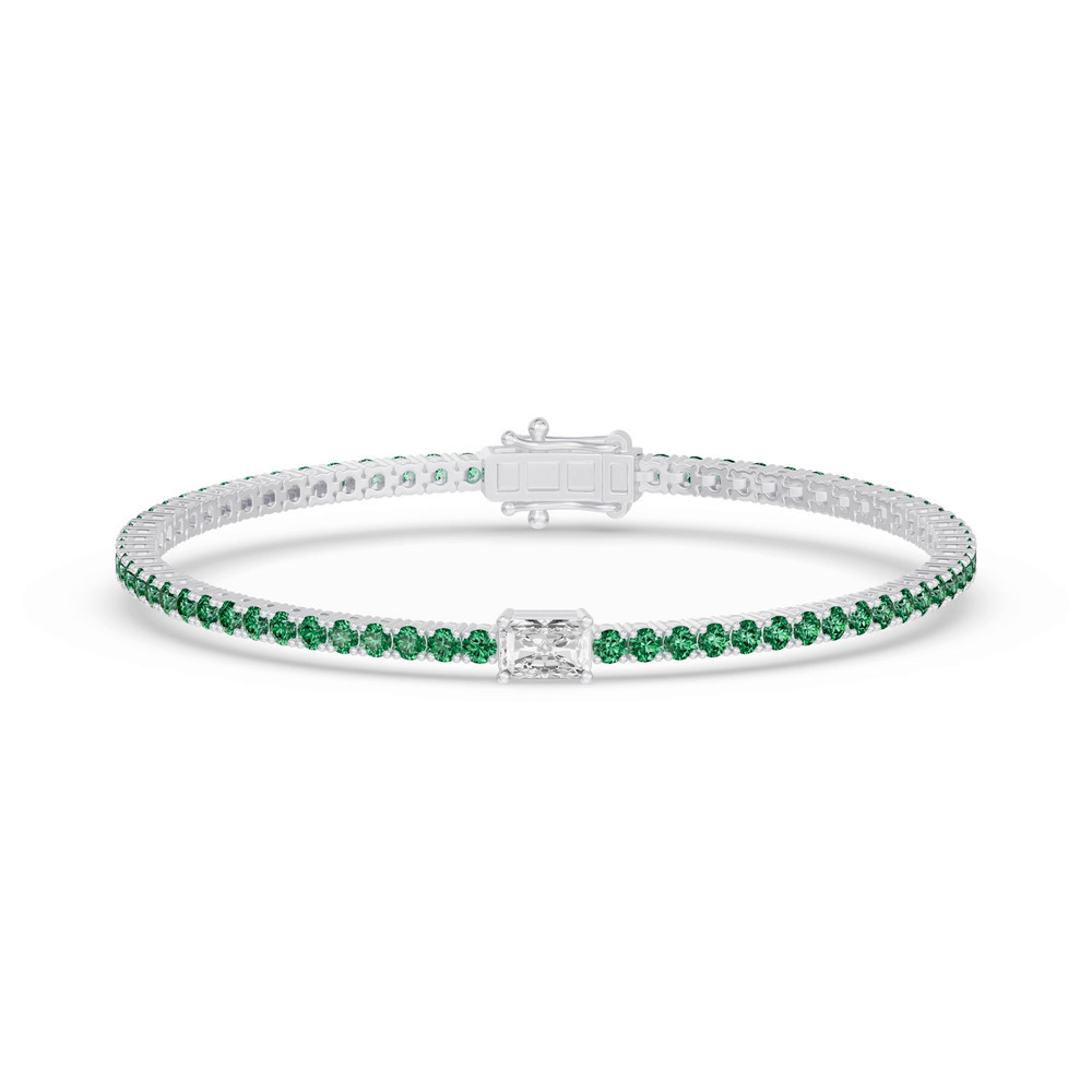 360 degree view of Lunava Green Emerald & Radiant Lab Diamond Tennis Bracelet