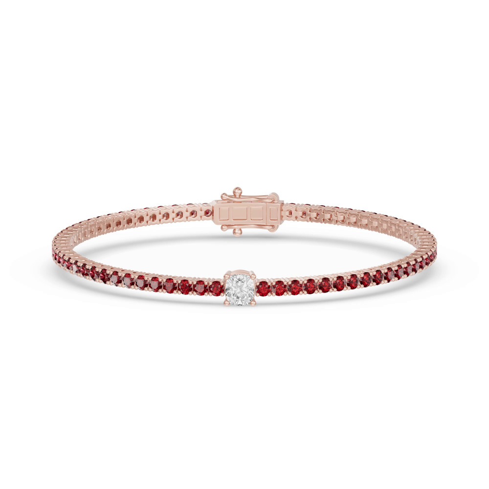 360 degree view of Lunava Ruby & Cushion Lab Diamond Tennis Bracelet