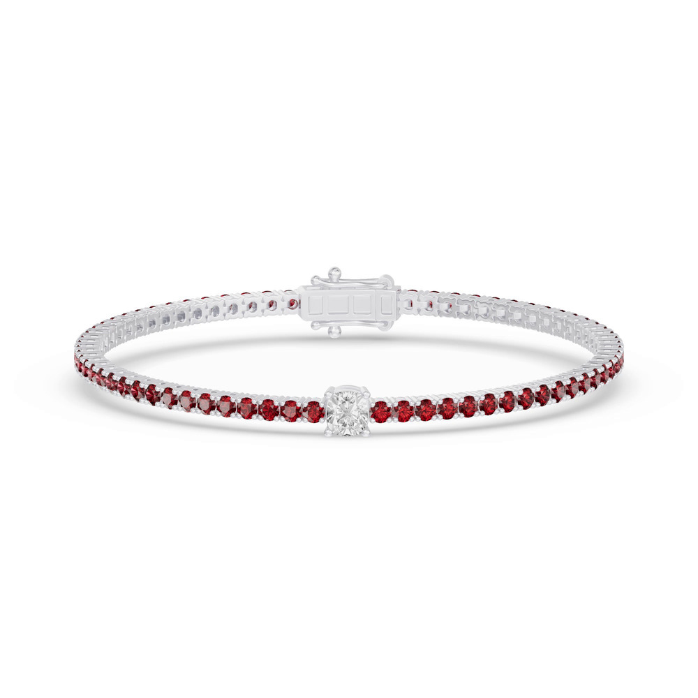 360 degree view of Lunava Ruby & Cushion Lab Diamond Tennis Bracelet