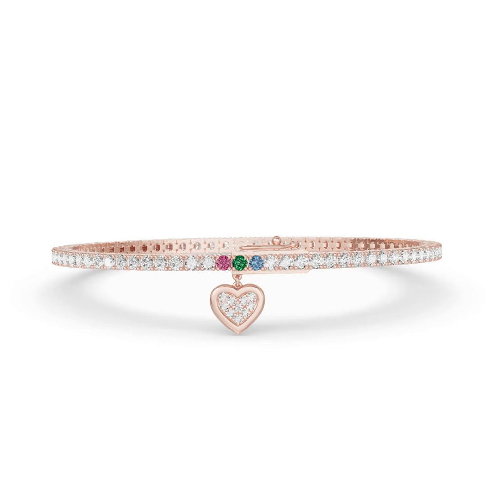 360 degree view of Heart Charm Lab Diamond Tennis Bracelet