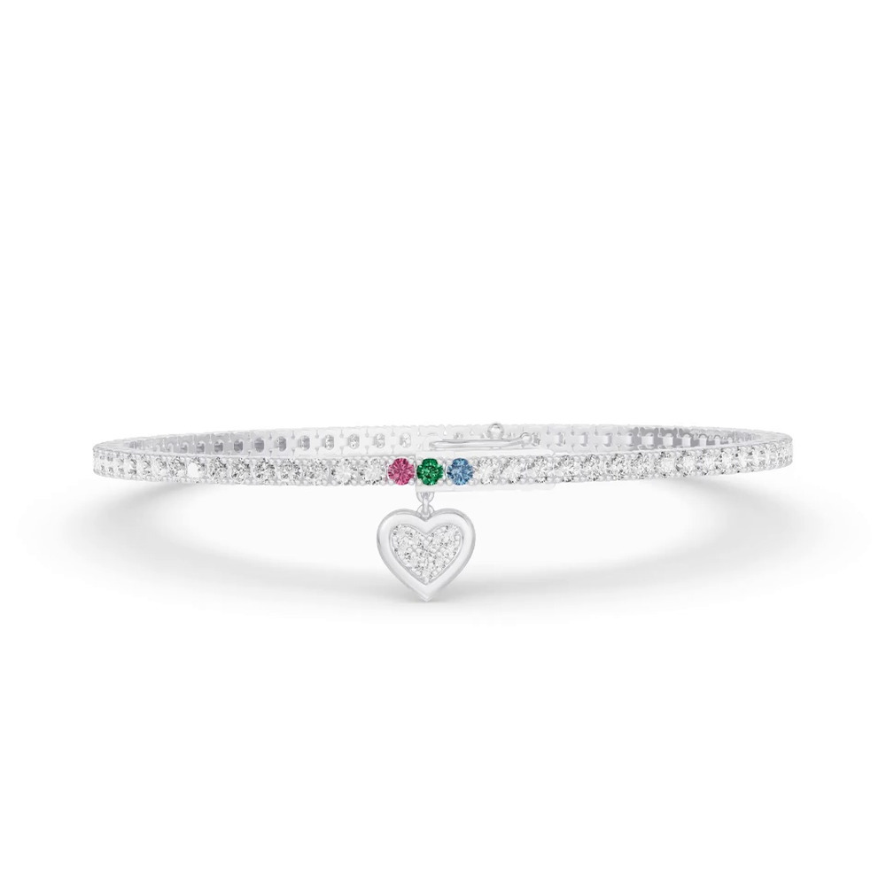 360 degree view of Heart Charm Lab Diamond Tennis Bracelet