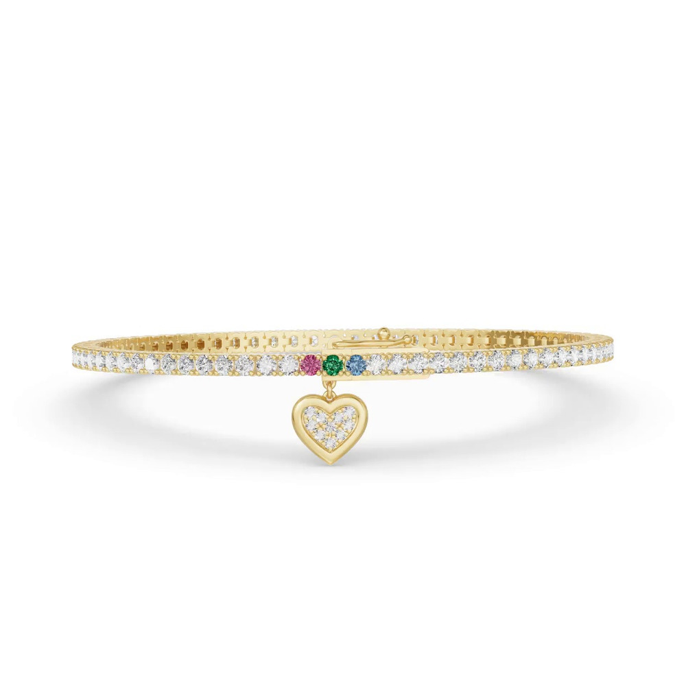 360 degree view of Heart Charm Diamond Tennis Bracelet