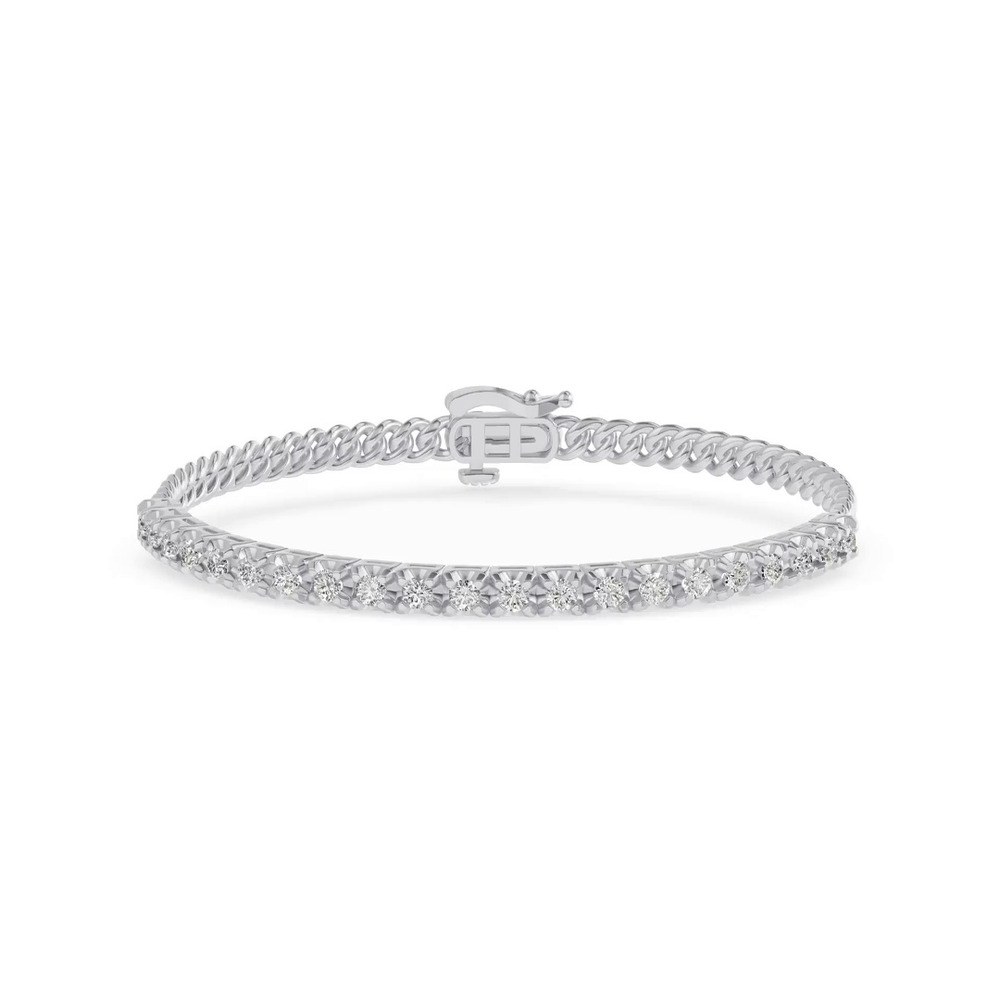 360 degree view of Sculpted Lab Diamond Cuban Link Silver Bracelet (1.50 ct. tw.)