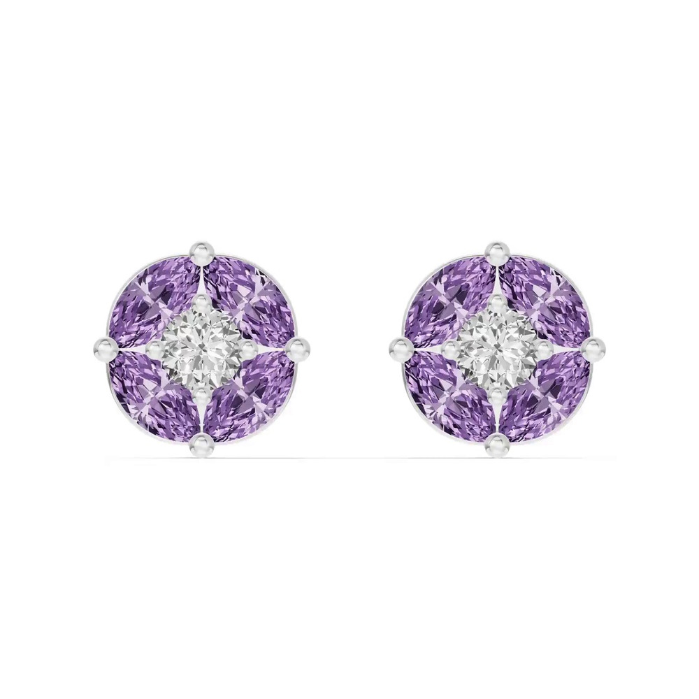 360 degree view of Amethyst Floral Lab Diamond Silver Earrings