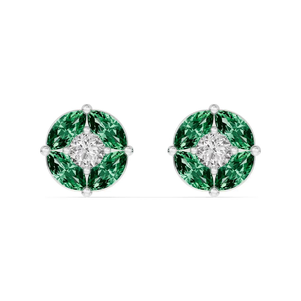 360 degree view of Emerald Floral Lab Diamond Silver Earrings