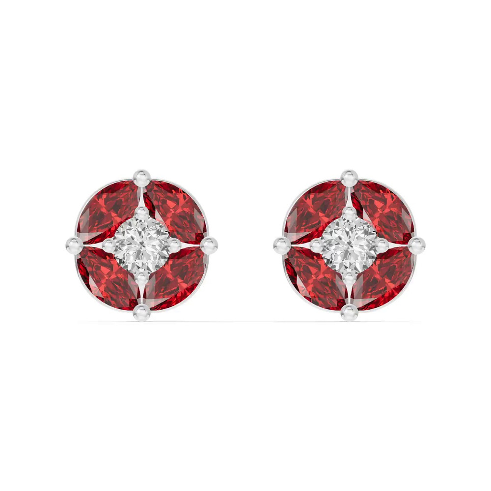 360 degree view of Garnet Floral Lab Diamond Silver Earrings