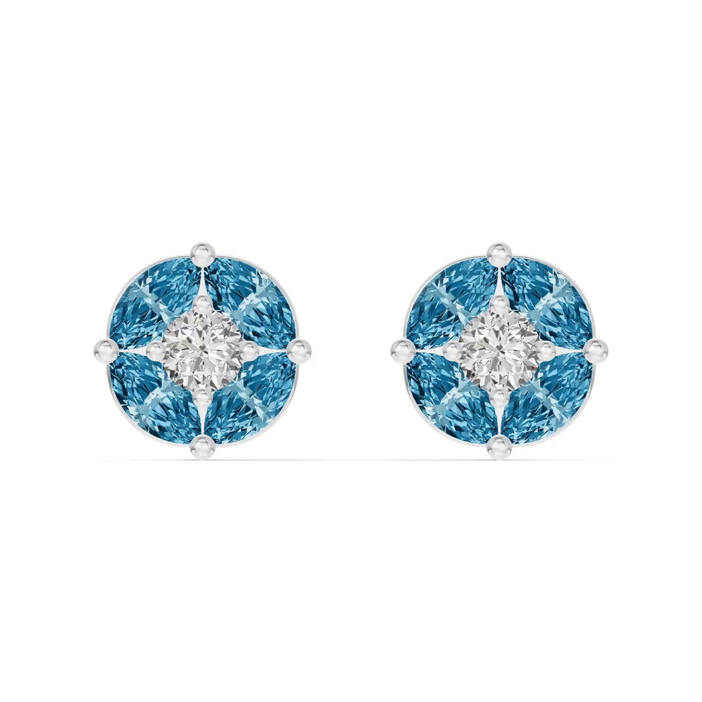 360 degree view of London Blue Topaz Floral Lab Diamond Silver Earrings