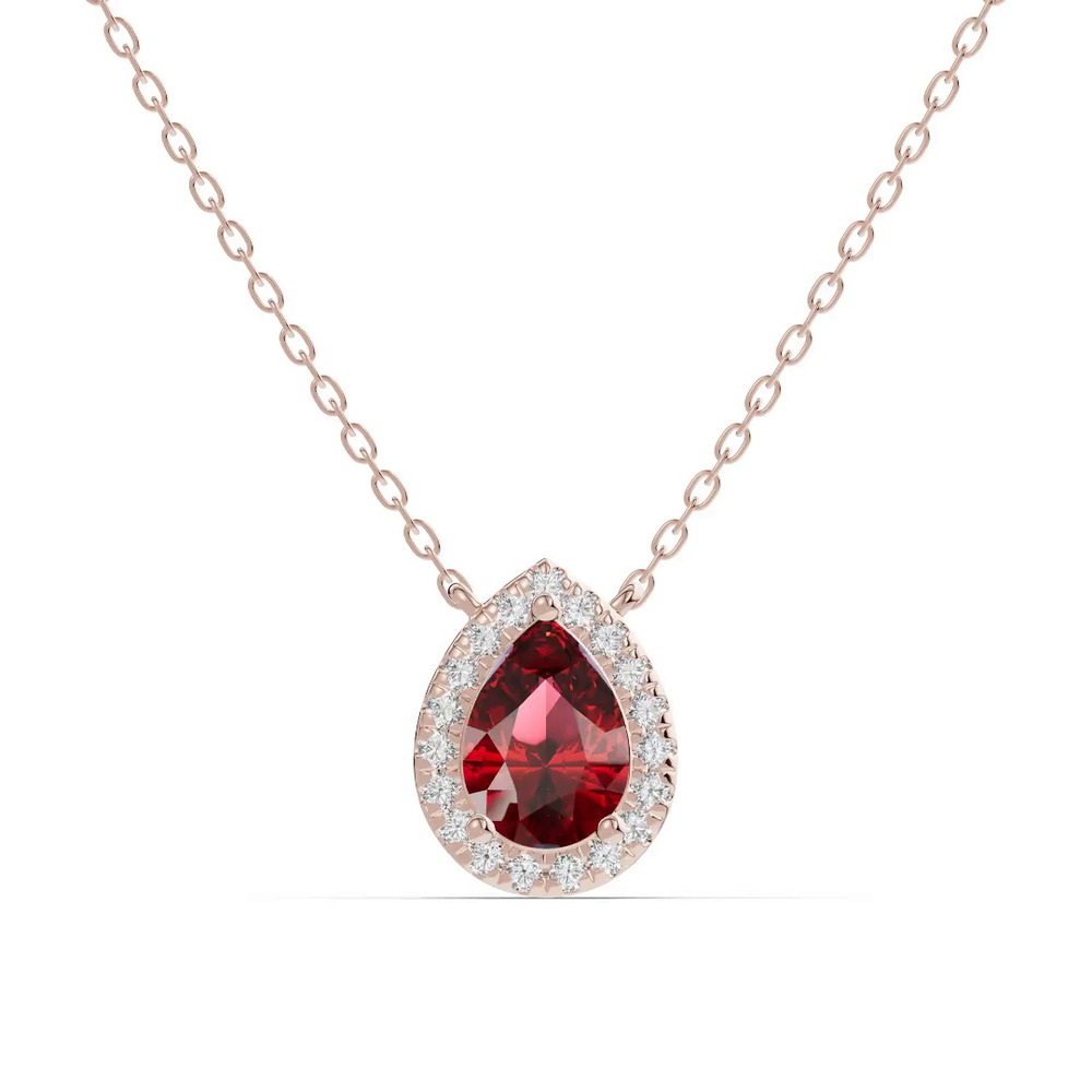 360 degree view of Pear Garnet Lab Diamond Halo Pendant