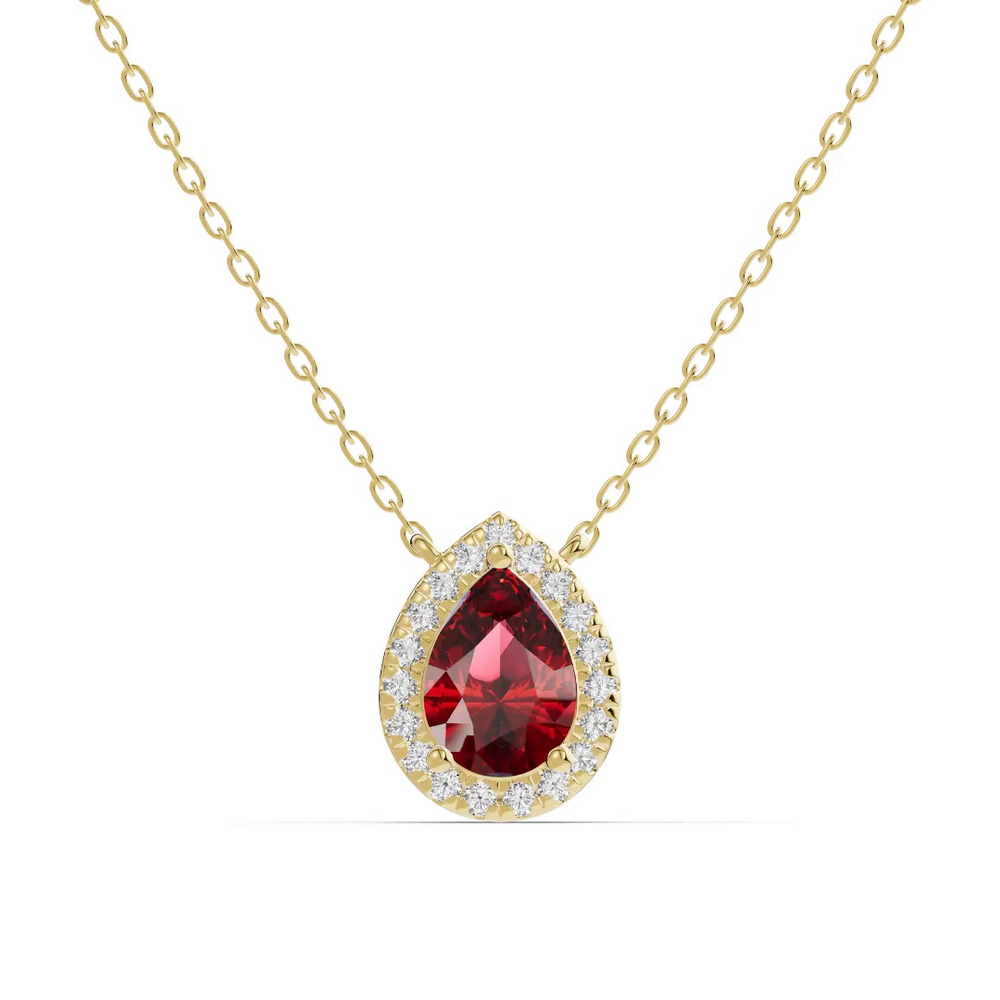 360 degree view of Pear Garnet Lab Diamond Halo Pendant