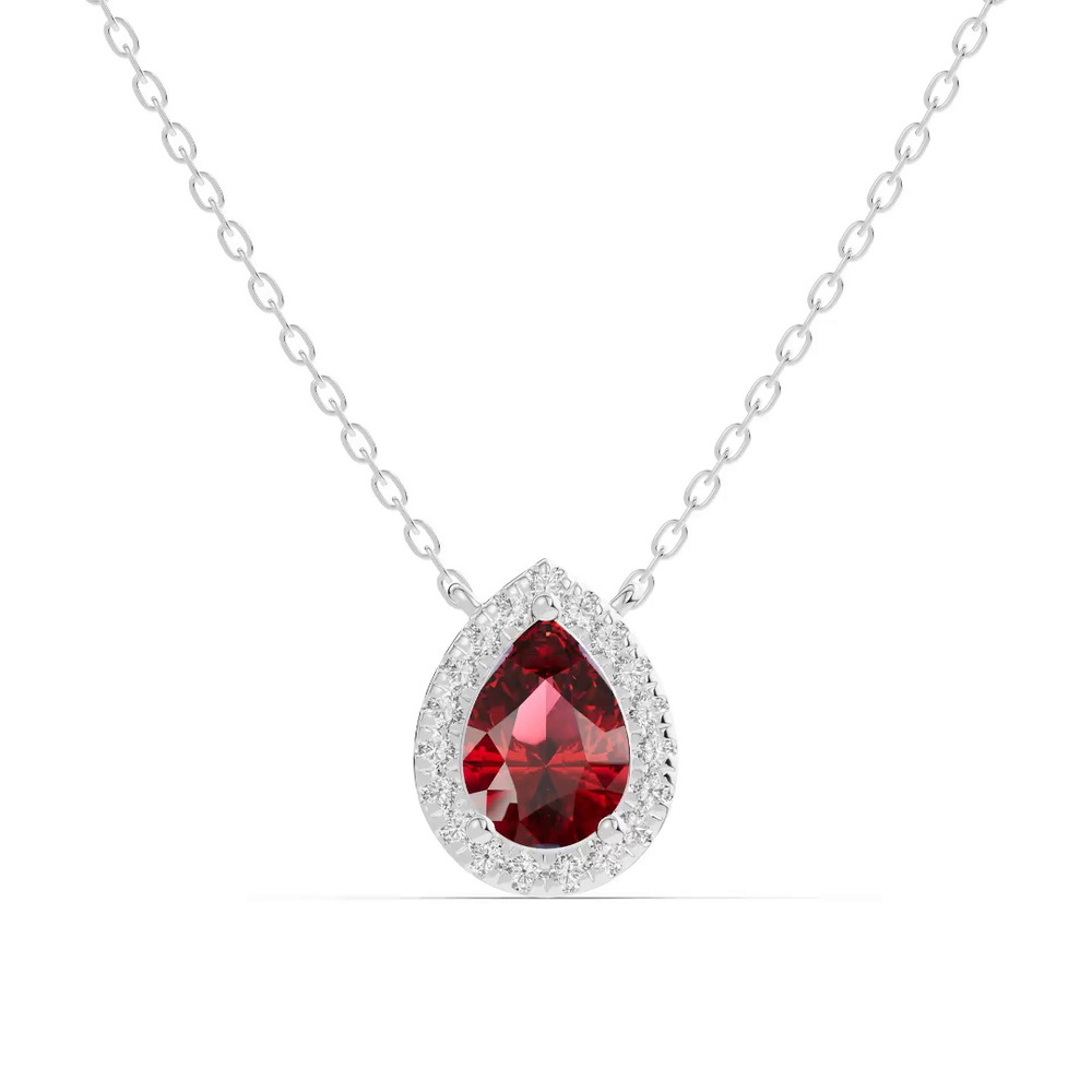 360 degree view of Pear Garnet Lab Diamond Halo Pendant
