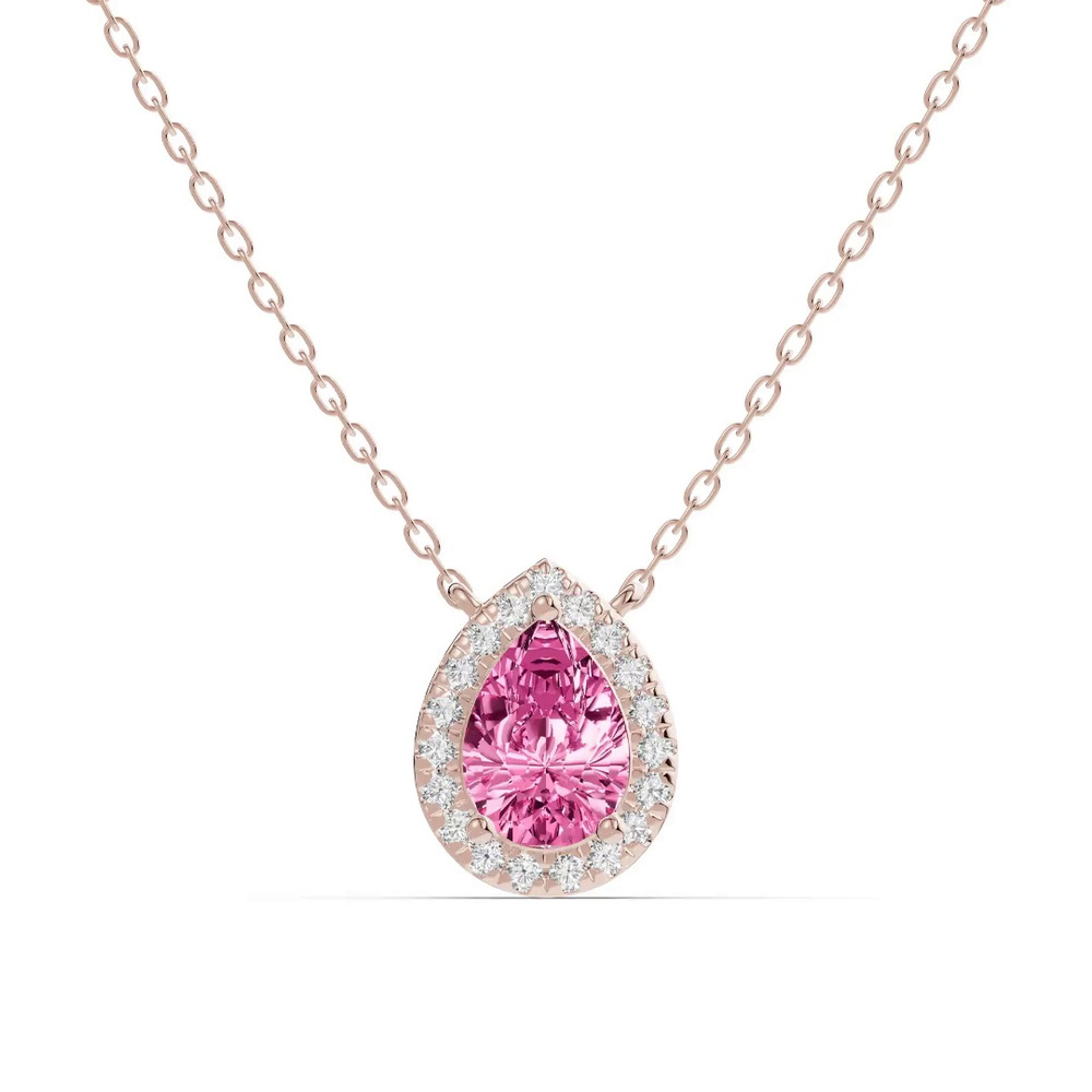 360 degree view of Pear Pink Tourmaline Lab Diamond Halo Pendant