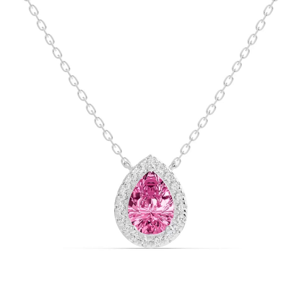 360 degree view of Pear Pink Tourmaline Lab Diamond Halo Pendant